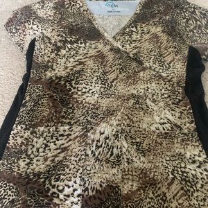 Animal print scrub shirt